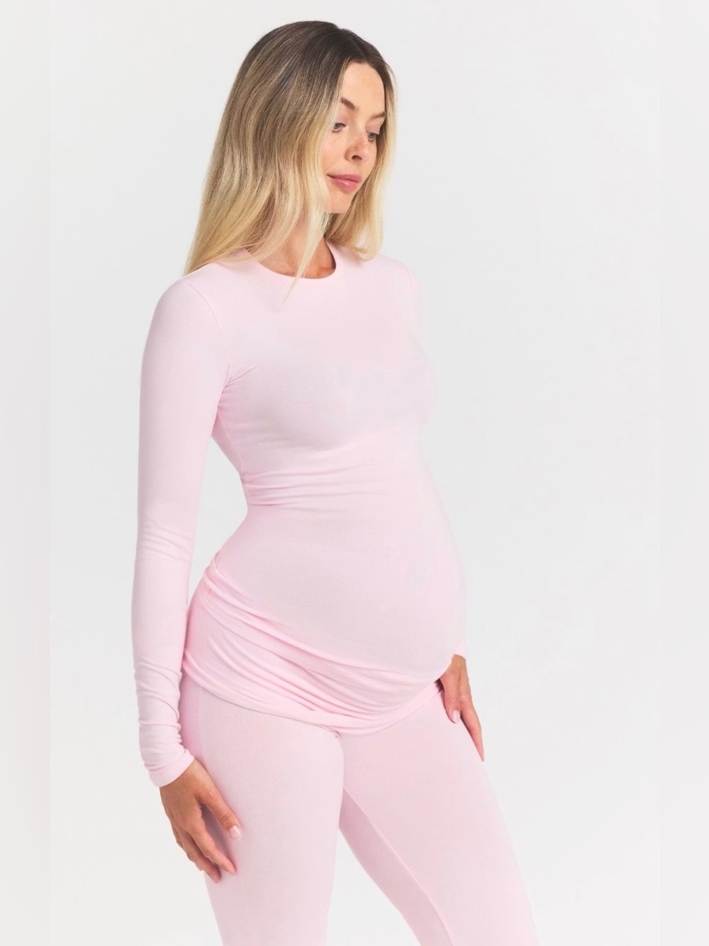 SKIMS COTTON JERSEY MATERNITY LONG SLEEVE T-SHIRT LS-LST-8047W CHERRY BLOSSOM M